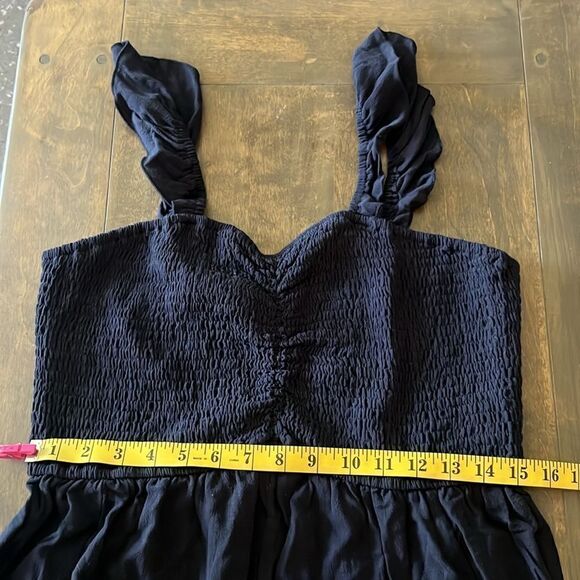 Boho Ruffle Strap Navy Jumpsuit With Pockets - Picture 8 of 13